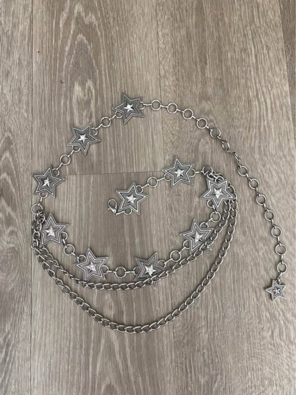Silver Layered Star Chain Belt with Rhinestones | Y2K Glam Waist Belt - Picture 3 of 5